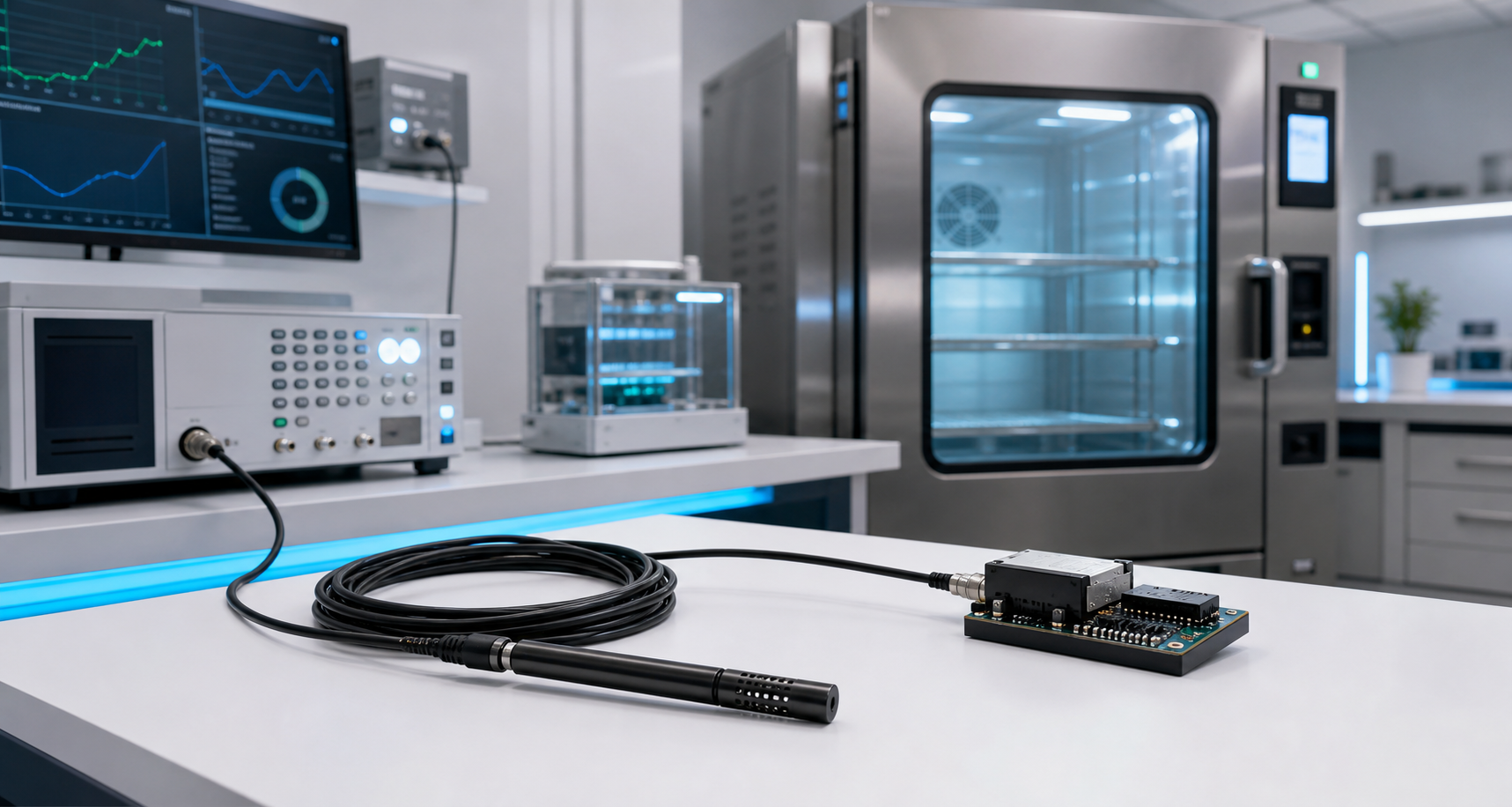Clean calibration lab setup for temperature and humidity probe testing